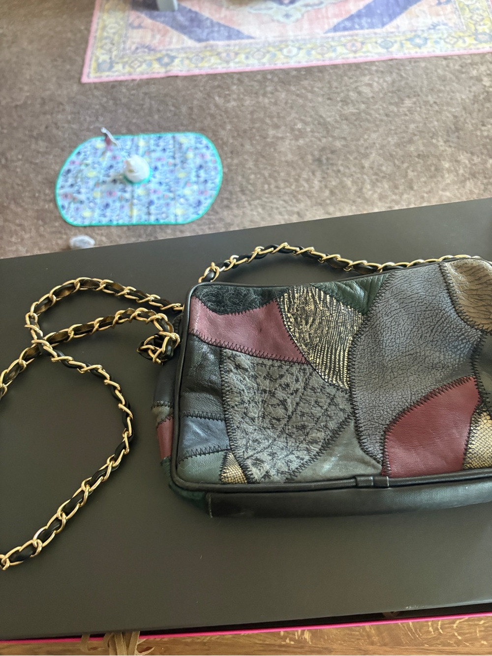 Patchwork Leather Crossbody Bag with Chain Strap - Multicolor
